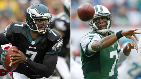 Michael Vick will go head to head with Geno Smith for the starting QB job. (Via Getty Images)
