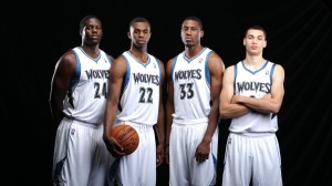 The rest of the NBA must watch out for the young core the T'Wolves have built. (From Left: Bennett, Wiggins, Young, LaVine)  (Via Timberwolves)